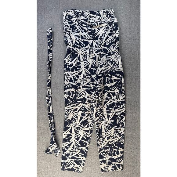 Ann Taylor Loft Strapless Jungle Fever Palm Leaf Jumpsuit Linen Blend Size 6 - Picture 2 of 10